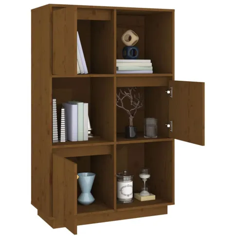 Regał drewniany z szafkami miodowy brąz Ovos 4X