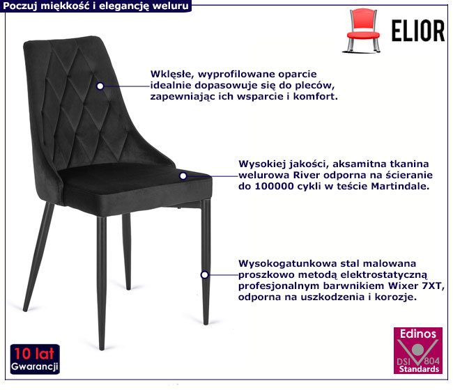 Czarne welurowe pikowane krzesło Ziso