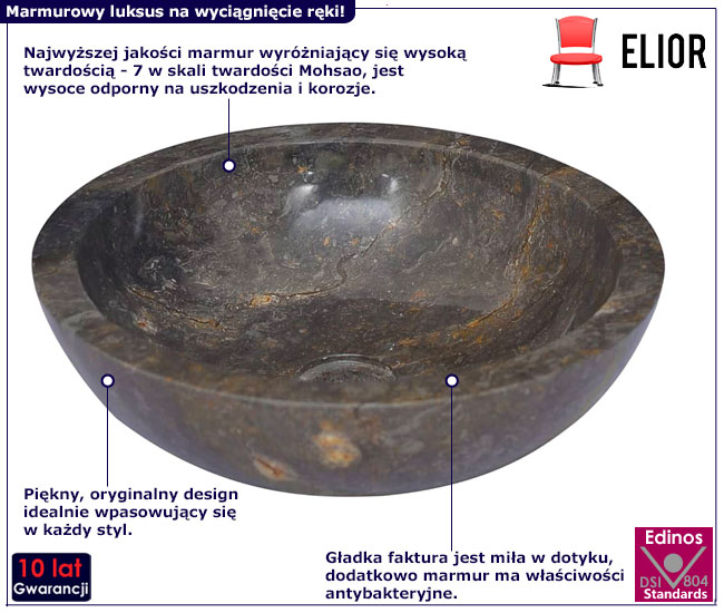 Okrągła marmurowa umywalka Bitos kolor szary