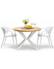 Okrągły rozkładany stół z krzesłami  dąb złoty + biały - Olik w sklepie Edinos.pl