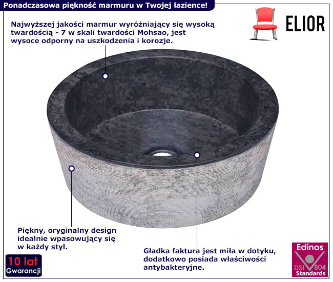 Okrągła marmurowa umywalka Belis kolor czarny