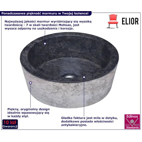 Marmurowa umywalka łazienkowa Dejkos kolor czarny