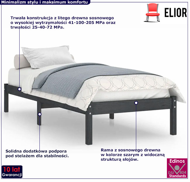 Szare łóżko drewniane 90x200 Selvis 3X