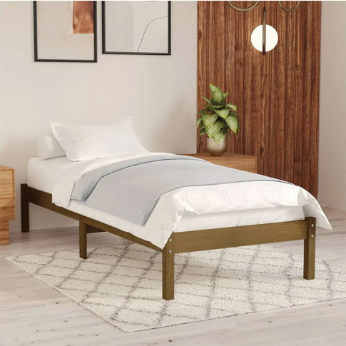 Aranżacja z brązowym drewnianym łóżkiem 90x200 Vilmo 3X