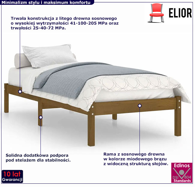Brązowe pojedyncze drewniane łóżko Vilmo 3X