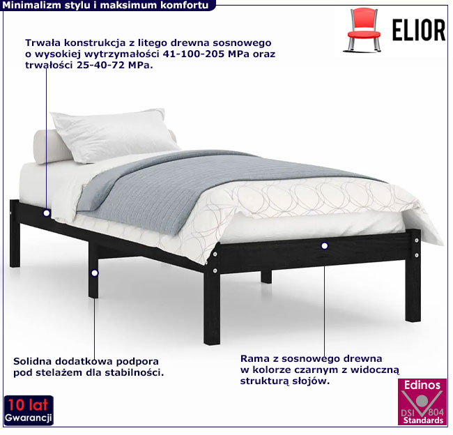Czarne łóżko drewniane 90x200 Vilmo 3X