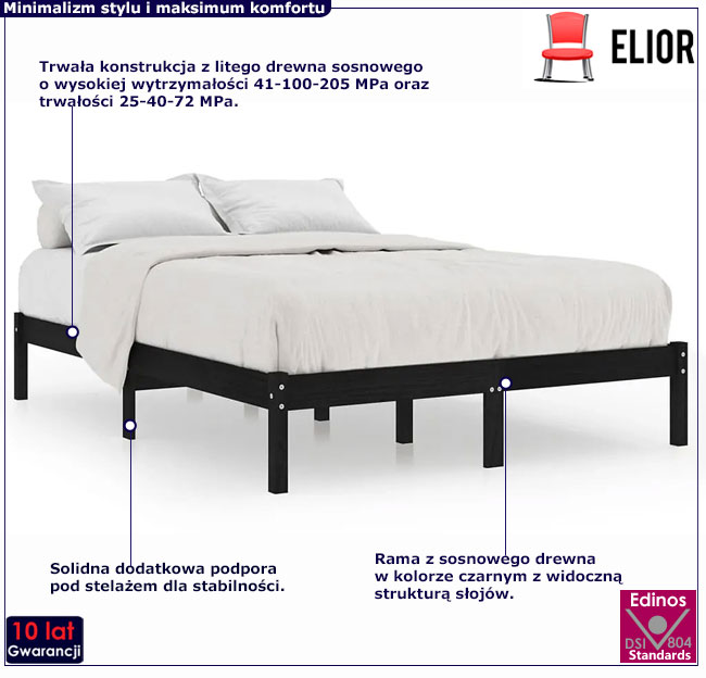 Czarne drewniane 120x200 łóżko Vilmo 4X