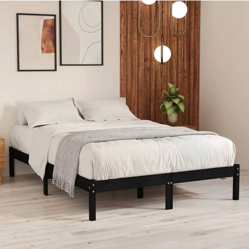 Aranżacja z czarnym drewnianym łóżkiem 140x200 Vilmo 5X