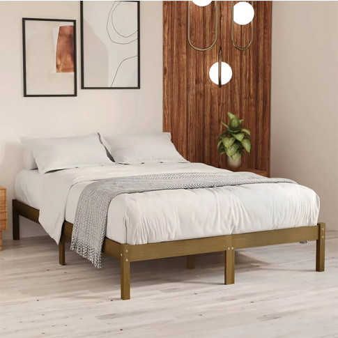 Aranżacja z brązowym drewnianym łóżkiem 160x200 Vilmo 6X