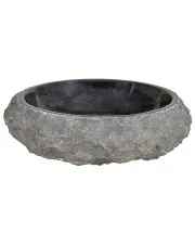 Okrągła umywalka nablatowa z czarnego marmuru - Gleiston