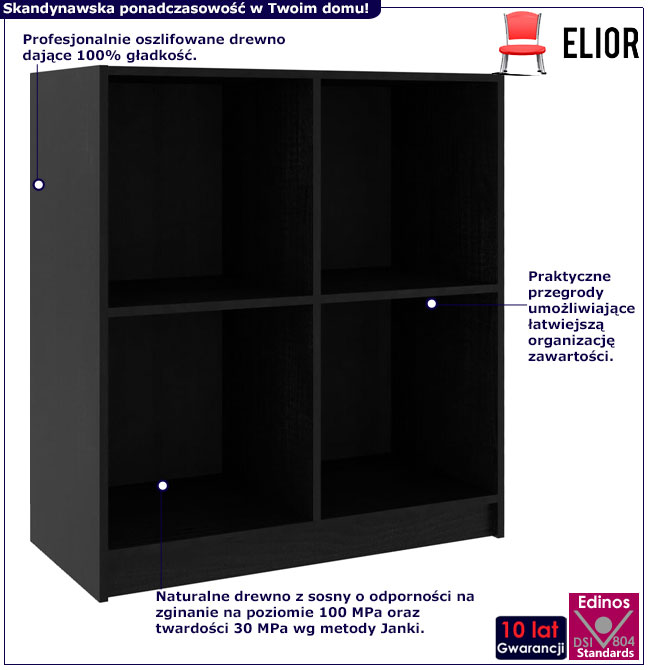 Infografika czarnego regału kwadratowego Jevi 3X