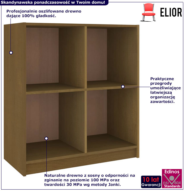 Infografika regału kwadratowego miodowy brąz Jevi 3X