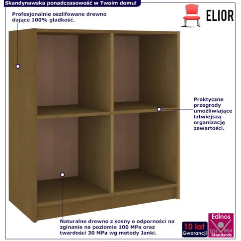 Infografika drewnianego regału kwadrat miodowy brąz Ejos 3X
