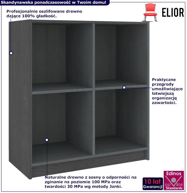 Infografika szarego regału kwadratowego Ejos 3X