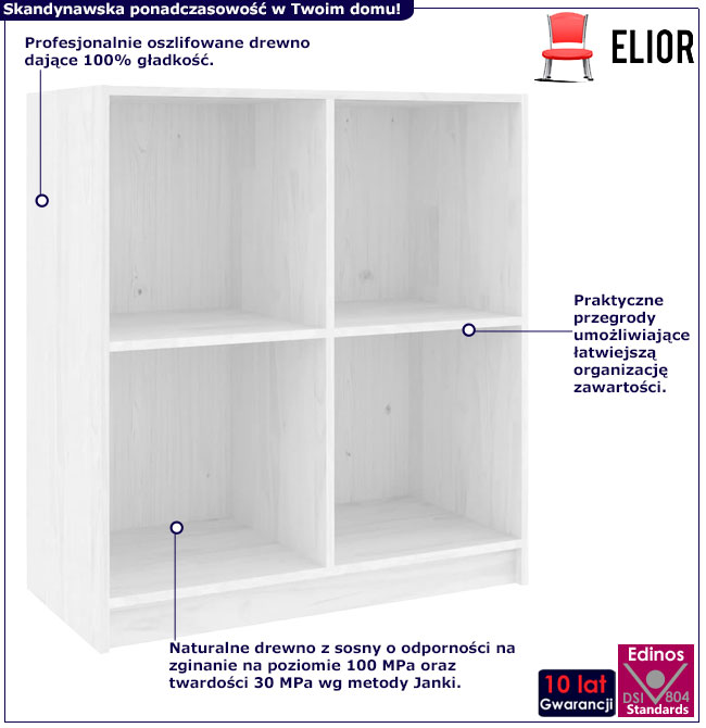Infografika białego regału kwadratowego Jevi 3X