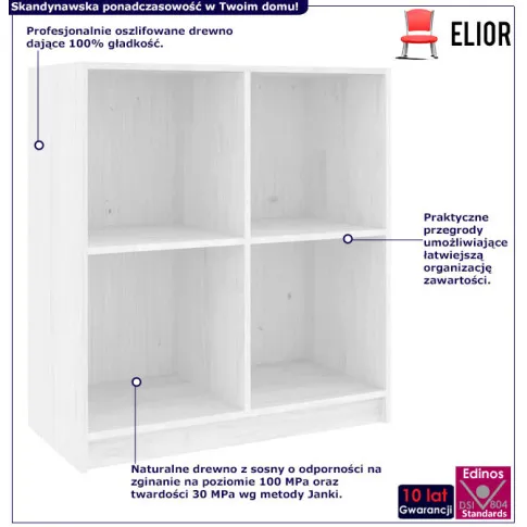 Infografika białego drewnianego regału kwadrat Ejos 3X