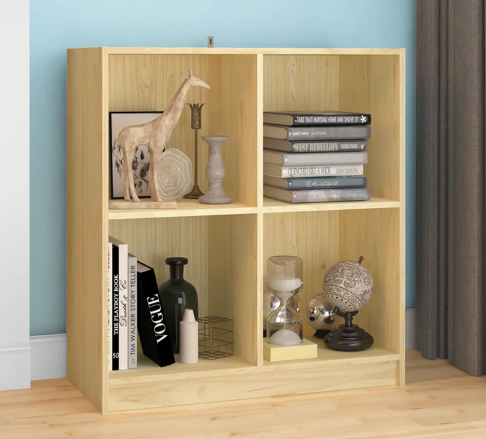 Wnętrze z wykorzystaniem naturalnego regału drewnianego Jevi 3x