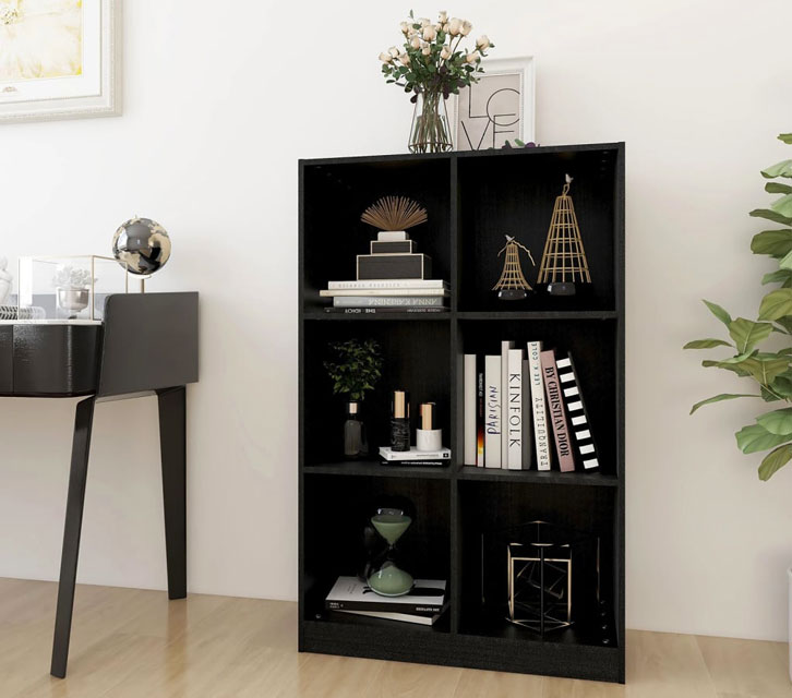 Przykładowe zastosowanie czarnego regału drewnianego Jevi 4X