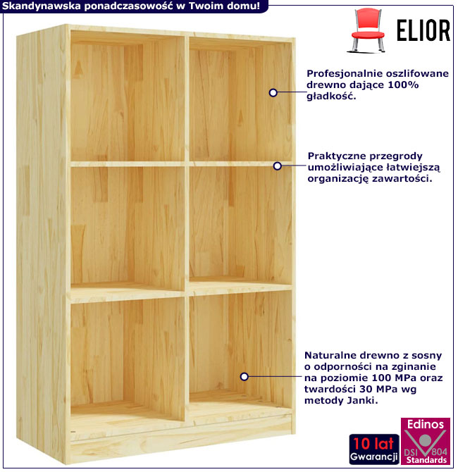 Infografika naturalnego regału drewnianego do salonu Jevi 4X