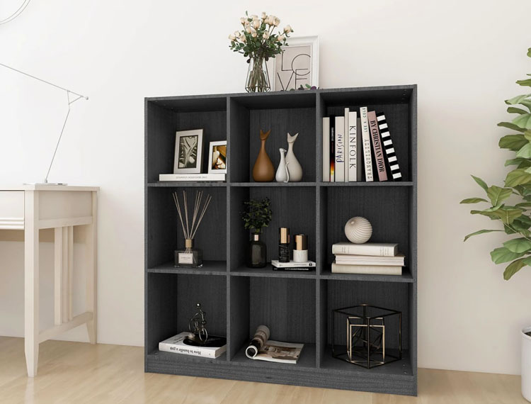 Wnętrze z wykorzystaniem szarego regału Jevi 5X