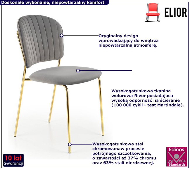 Szare tapicerowane welurem krzesło Varel