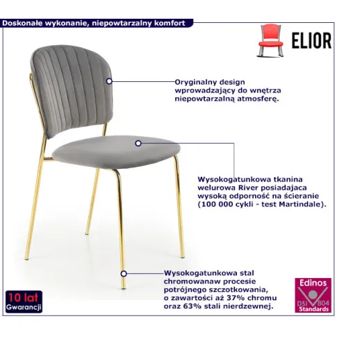 Popielate welurowe krzesło Edsel