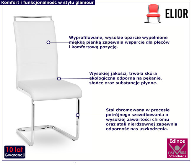 Białe krzesło z ekoskóry na płozach Balto