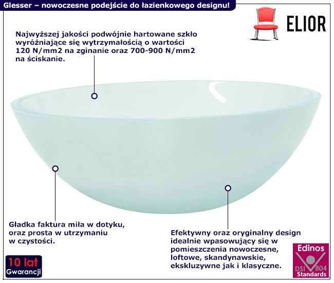 Szklana umywalka nablatowa Glesser kolor bezbarwny mat