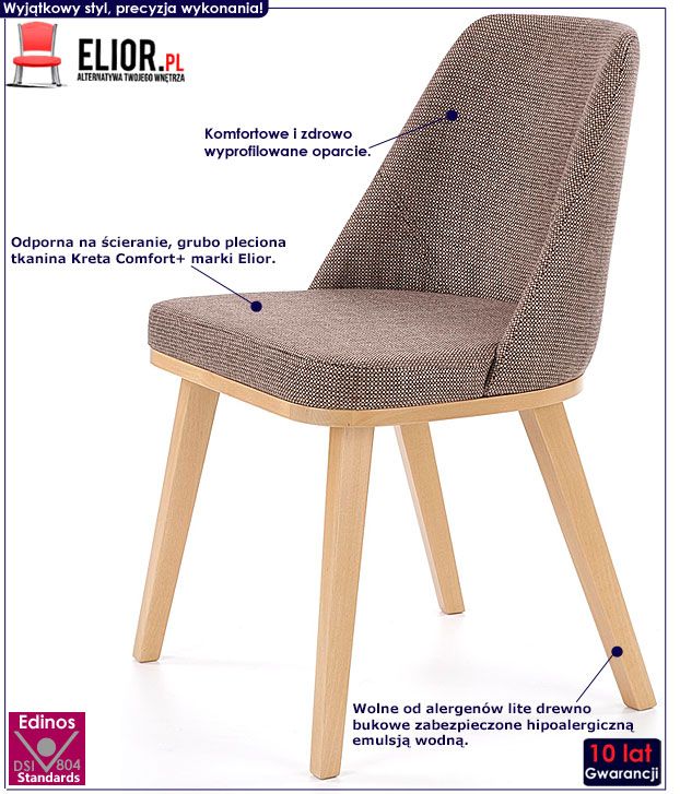 Brązowe krzesło drewniane do stołu Dello