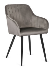 Szare welurowe krzesło z podłokietnikami - Inso