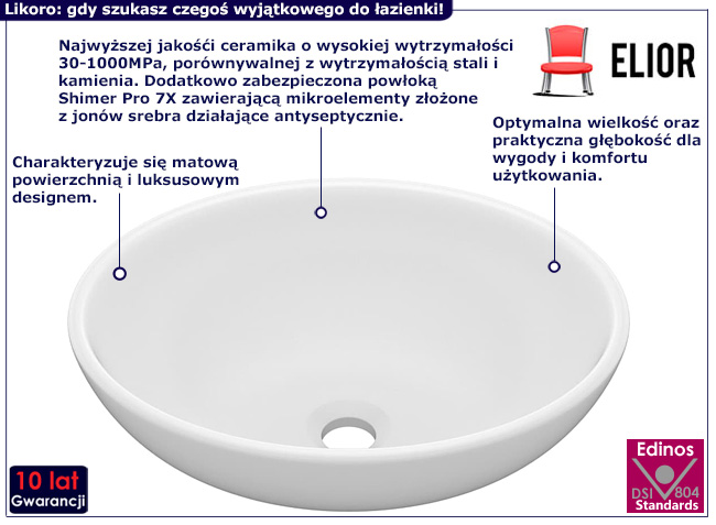 Matowa umywalka nablatowa Feriks kolor biały