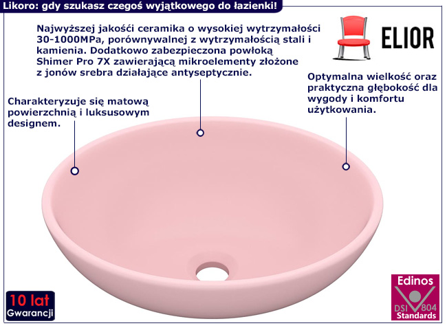 Matowa umywalka nablatowa Likoro kolor różowy