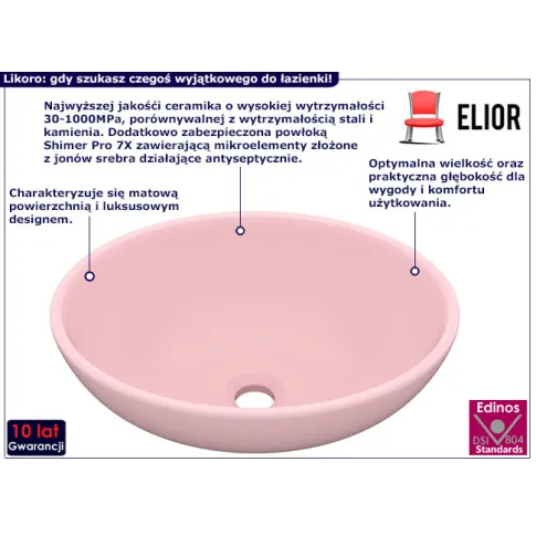 Okrągła umywalka nablatowa Likoro kolor różowy1
