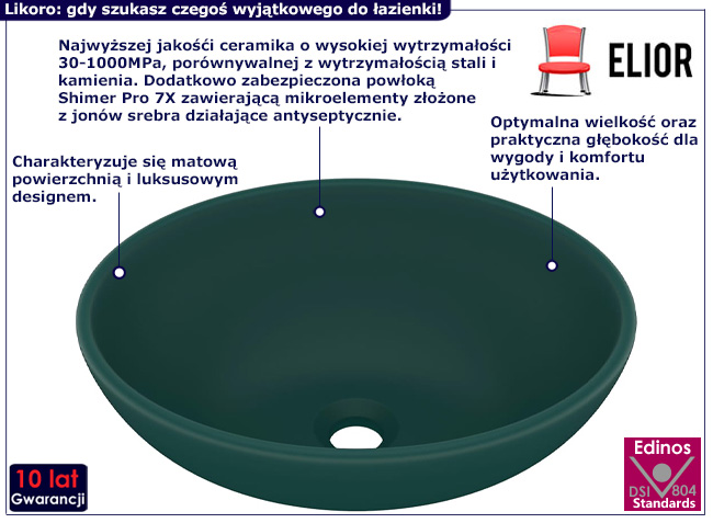 Matowa umywalka nablatowa Likoro kolor zielony