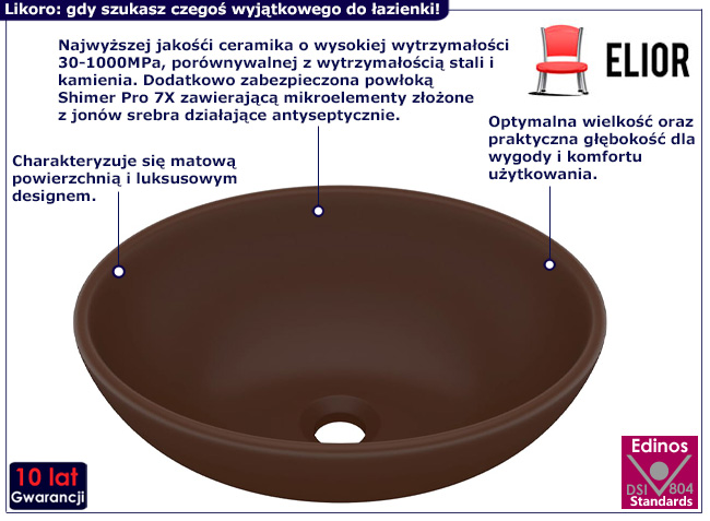 Matowa umywalka nablatowa Likoro kolor brązowy