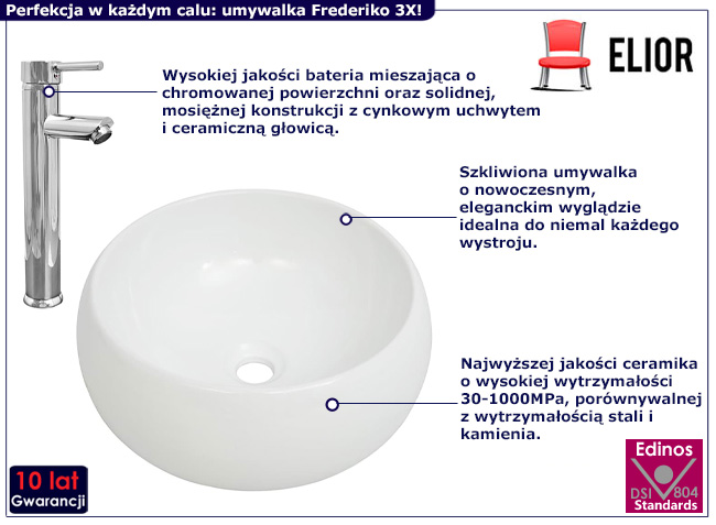 Okrągła umywalka z baterią Frederiko 3X