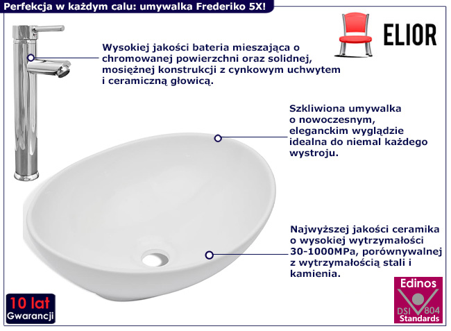 Owalna umywalka z baterią Frederiko 5X