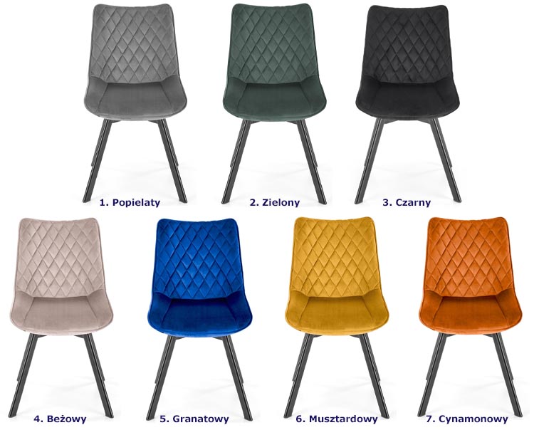 Kolory tapicerowanego welurem krzesła Giano