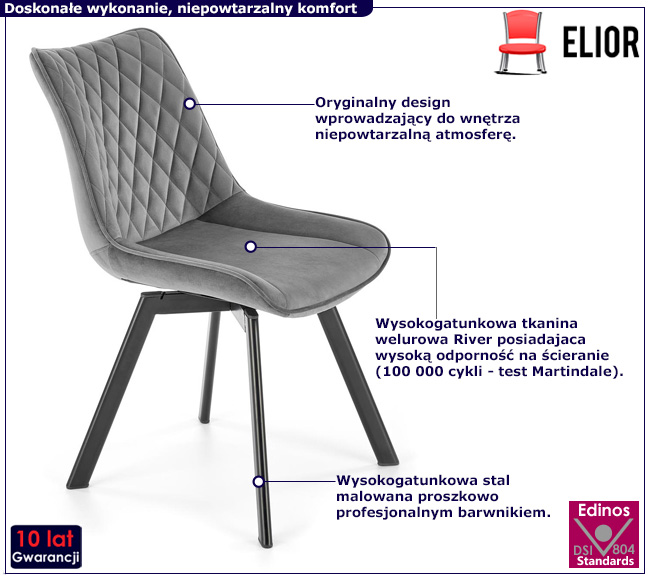 Szare krzesło pikowane Giano