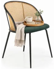 Zielone krzesło z rattanowym oparciem - Vigdis w sklepie Edinos.pl