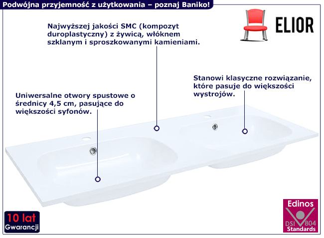 Dwukomorowa biała umywalka meblowa Baniko