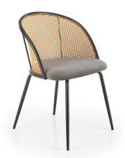 Szare krzesło z rattanowym oparciem - Ekro