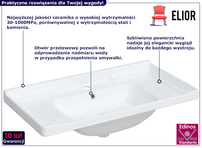 Prostokątna biała umywalka Orondo 6X