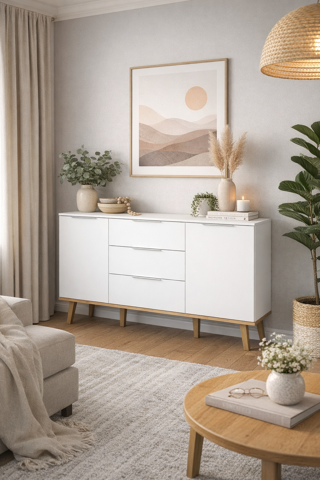 Wizualizacja wnętrza z biała komodą Olenako 3X