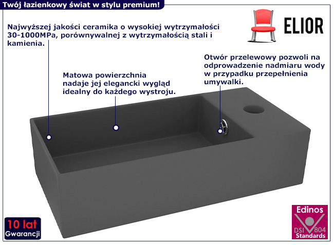 Prostokątna umywalka nablatowa szara Matijas