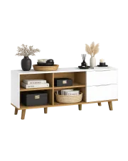 Biała półotwarta komoda w stylu skandynawskim - Olenako 5X w sklepie Edinos.pl