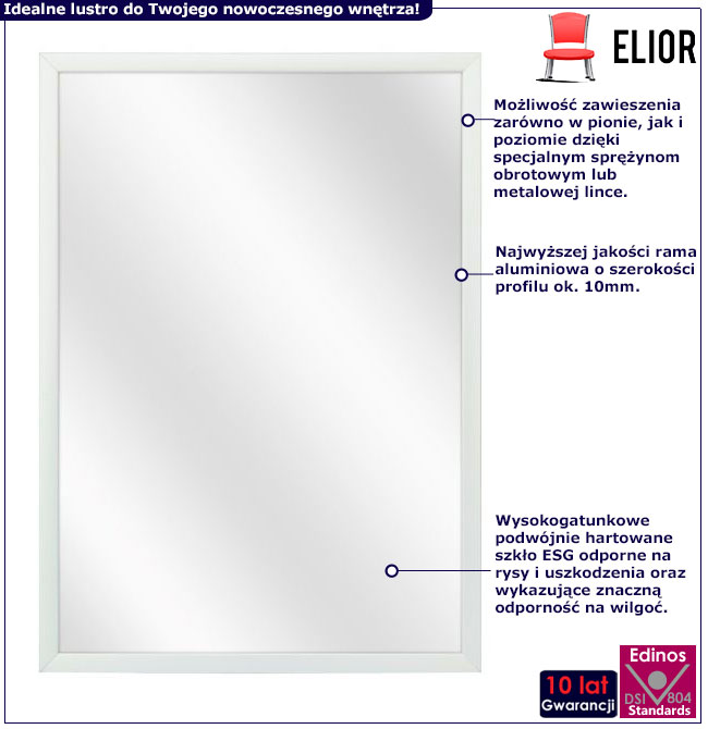 Infografika srebrnego aluminiowego lustra Mavis