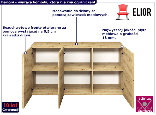 Wisząca komoda z półkami kolor dąb artisan Berloni 3X