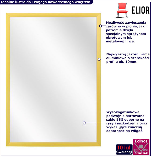 Infografika złotego aluminiowego lustra Olmeda