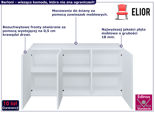 Wisząca komoda z półkami kolor biały Moreli 3X